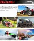 Collage showing uses for 34 Gallon Fuel Caddy With Portable Design Manual Transfer Pump And 10 Ft Delivery Hose On Wheels Diesel And Gas Storage