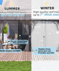 12x20 Patio Gazebo With Curtains And Mosquito Netting Large Wall Mounted Lean To Pergola With Hard Top in summer and winter settings