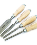 Killer 4 Piece Chisel Set Featuring Legit Cr Mn Steel Blades And Slick Lacquered Wood Handles Pre Sharpened, 32mm, 16mm, 10mm, 8mm.