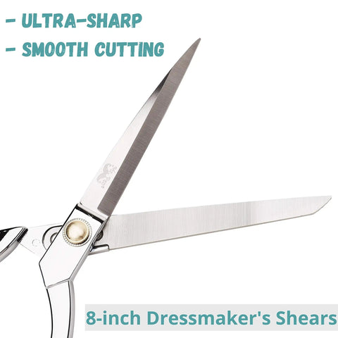 Beastly Sharp All Metal 8 Inch Tailor Scissors For Sewing And Quilting That Slice Through Multi Layer Fabric Denim Leather Burlap Canvas Heavy Duty For Pattern Cutting Alterations Dressmaking And Hand Craft Projects, 8-inch dressmaker shears close-up