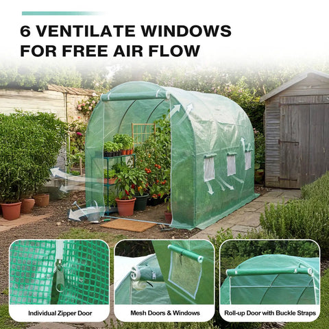 Replacement Greenhouse Cover For 10 Foot By 7 Foot By 7 Foot Large Walk In Tunnel Outdoor Plant Growing Greenhouse Spare Parts Cover Durable Waterproof UV Resistant PE Shield For Seasonal Use