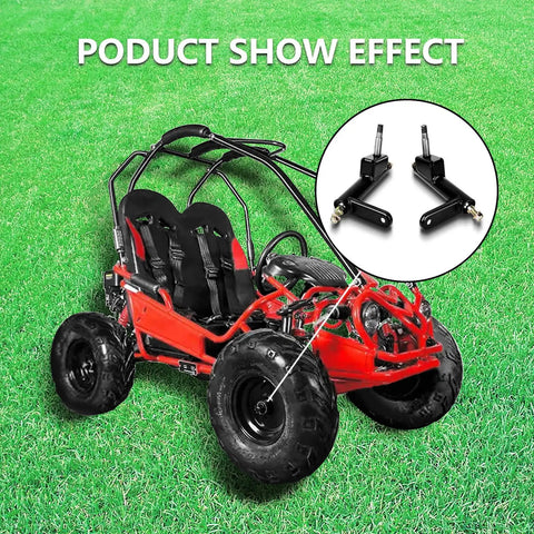 Left And Right Steering Knuckle For Go Kart KT196 CK196 T KT194 196cc with red go-kart and knuckle close-up