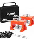 2 Pack Heavy Duty Face Frame Clamps With Tough Storage Case and Sharp Twist Drill Bit for No Sweat Cabinet Install and Smooth Woodworking Alignment Projects, with felt pads and drill bits.