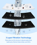 3 layers of filtration technology in OCS2 EV961802 Under Sink Water Filter Replacement Cartridge 2 Pack, showing sediment and chlorine removal.