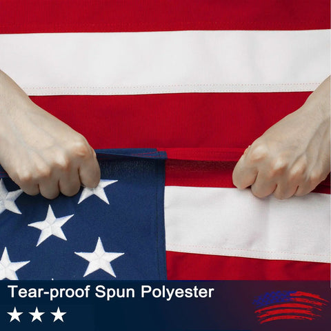 Person holding Outdoor 3x5 Ft American Flag With Tearproof Fade Resistant Spun Polyester Embroidered Stars Sewn Stripes