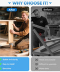 Comparison of stable workbench with Heavy Duty Galvanized Steel 2x4 Workbench Bracket Kit for DIY projects before and after use.