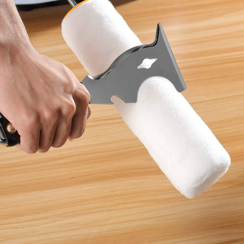 Person holding 10 In 1 Painters Tool Scraper Knife For Paint Removal Putty Spackle Woodworking with roller, wood grip visible