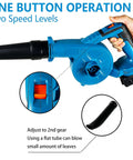 Cordless Mini Leaf Blower Vacuum Compatible With Makita 18V Battery, handheld showing two speed settings and one-button operation