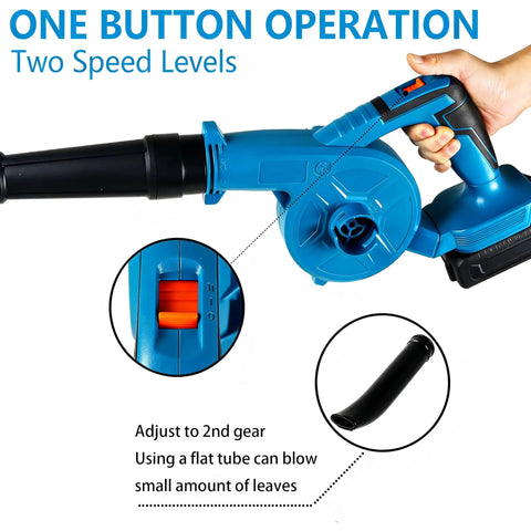 Cordless Mini Leaf Blower Vacuum Compatible With Makita 18V Battery, handheld showing two speed settings and one-button operation