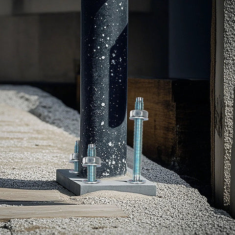 Quarter Inch By Four Inch Heavy Duty Zinc Wedge Anchors For Concrete And Masonry securing a pole to concrete surface