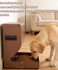 Heavy Duty Outdoor Dog Automatic Feeder 15 Pound Large Capacity All Weather Shell with dog eating dry kibble.