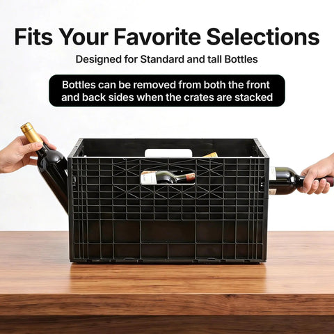 Stackable Wine Storage Crates Modular System For Cabinets And Cellars, 12 Bottle Capacity, showing bottles removed from both sides