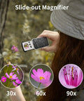 Person using Two Pack Illuminated Jewelers Loupe Set With 30X 60X 90X And 30X 60X Magnifications UV Black Light for flower detail.