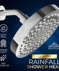 Deluxe Chrome Rainfall Shower Head With 6 Inch Diameter, High-Pressure Jets, Anti-Clog Silicone Nozzles, 2.5 GPM Flow