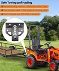 Beefy 2 Inch Rear Receiver Hitch Plate For BX Series Subcompact Tractors towing trailer, showing hitch plate on tractor