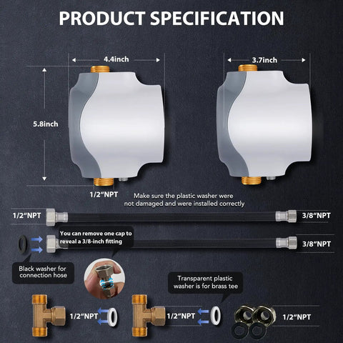 Smart Instant Hot Water Recirculating Pump With Three Speed Settings And Built In Thermostat product specification with dimensions and connection details.