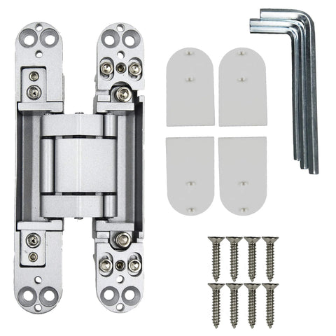 Hidden Door Hinges 6 Inch Concealed Zinc Alloy Butt Hinge With 180 Degree Swing and 3 Way Adjustable Design Pack of 2 Silver Finish