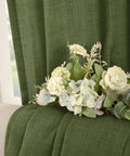 Dark Green Faux Linen Curtains For Kitchen Window Light Filtering Textured Drapes With Rod Pocket And Back Tab 2 Panel Set Each Panel 42 Inches Wide By 40 Inches Long Olive Toned Cafe Office Vibe close-up