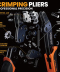 Exploded view of Solar Connector Crimping Tool Kit For 14-10 AWG Cables showing components like crimp jaw, handle, and adjuster.