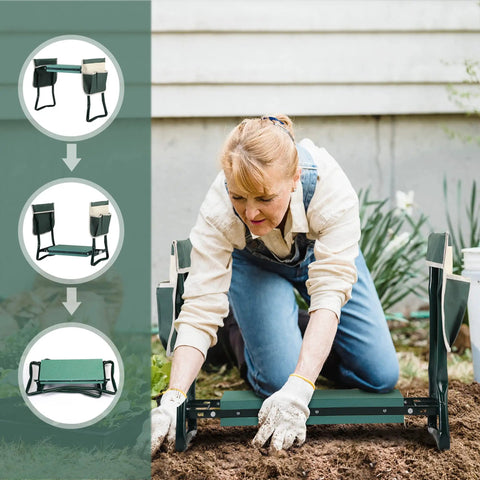 Workhorse Garden Stool And Kneeler With Tool Bags Converts From Kneeler To Seat For Easy Outdoor Tasks Soft Kneeling Pad Lightweight Portable Bench For Gardening And Yard Projects