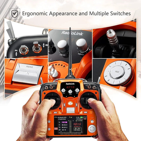 12 Channel RC Transmitter and Receiver with 2.4GHz Remote for FPV Drones Quads Helicopters Cars and Boats Mode 2 Left Hand Throttle