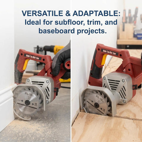 Heavy Duty Corded Toe Kick Circular Saw Delivers Knockout Flush Cuts And Quick Dial In Precision Depth Adjustments For Slick Cabinet Install And Floor Trim Work used for trim and baseboard projects.