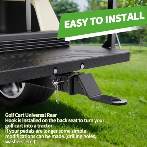 Deluxe Golf Cart Trailer Hitch Kit With 2 Inch Receiver installed on a square tube backseat footrest of a golf cart.