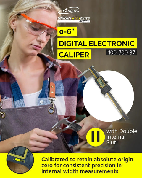 Person using Absolute Origin 0 To 6 Inch Internal Slot Digital Caliper With IP54 Stainless Steel Body USB SPC Output