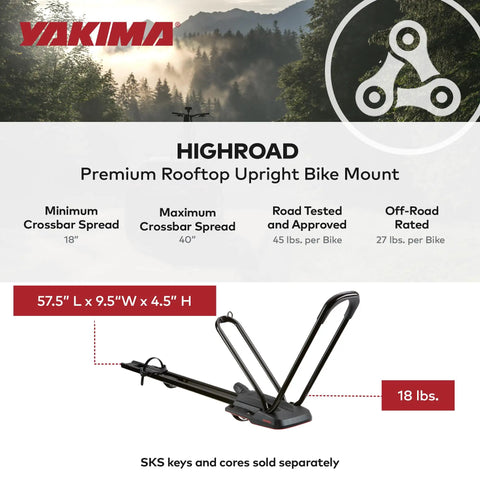 Rooftop Upright Bike Mount Carrier For Wheelbases Up To 52 Inches with specifications and dimensions, highlighted in red box.