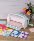Manual Die Cutting Machine For Scrapbooking And Card Making, 9 Inch Opening, Embossing And Die Cutting Tool on table with cards