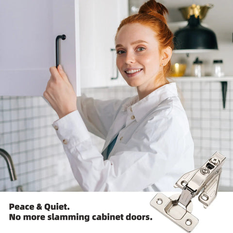 Woman installing Full Overlay Soft Close Cabinet Hinges Set For Kitchen Cabinets 0.625 Inch Face Frame Concealed Door Hinge