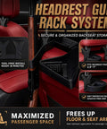 Seat Back Gun Rack For Truck And SUV Vertical Rifle And Shotgun Holder with scratch free rubber grip installed in red car interior
