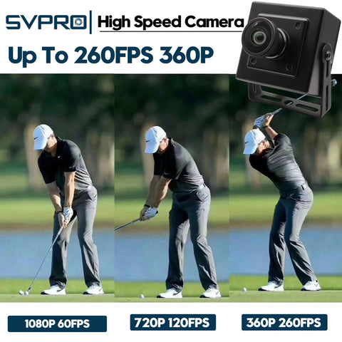 Lightning Fast USB Cam For PC With 1080p 60fps, 720p 120fps, 360p 260fps displaying sports analysis of golfer swing sequence.