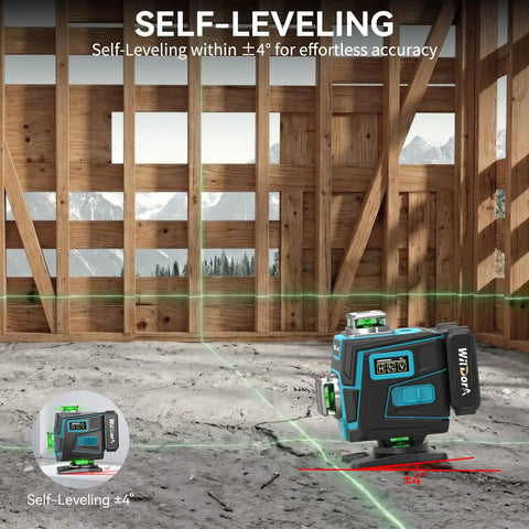 Laser Level With Tripod And Remote, 4x360 Degree Self Leveling Green Laser Leveler Tool, 16 Line Coverage, used in construction site