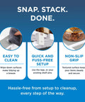 Expandable Two Tiered Spice Rack Organizer For Cabinet And Pantry Storage showing easy clean surfaces and no-slip grip features.