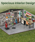Interior view of 12 By 10 Ft Outdoor Metal Storage Shed For Backyard And Patio, organized with tools and sports equipment.