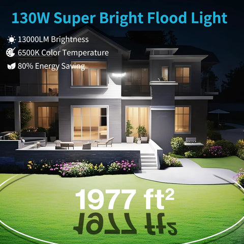 Real Bangin Bright 130W Led Outdoor Flood Light Pumping Out 13000 Lumens Of Crisp Daylight Kickin Up Serious Coverage Via No Nonsense Flip Switch Control Durable IP65 Weather Sealed Housing Sports Five Adjustable Heads For Flexible Yard Security