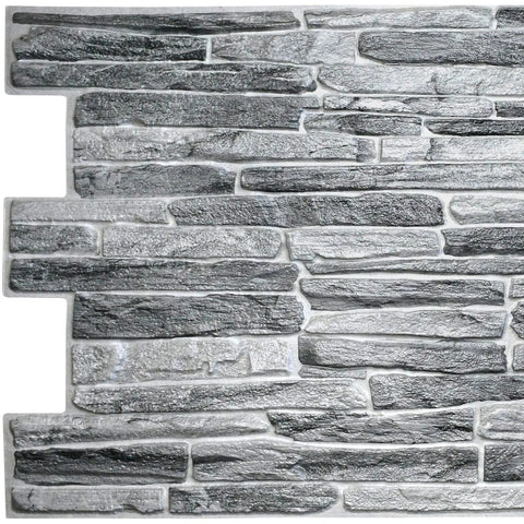Dark Grey Faux Slate PVC 3D Wall Panels Pack Of 10 For Quick Easy Accent Wall Makeover Each Panel Measures 3.3 Ft By 1.7 Ft 98 Cm By 50 Cm 5.61 Sq Ft Coverage Rustic Textured Interior Design Paneling, sample panel showing rustic slate texture.