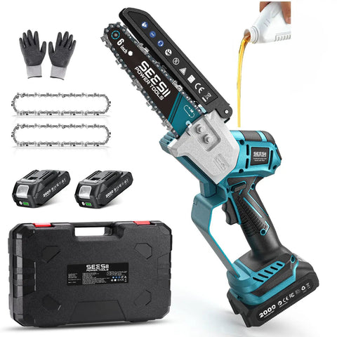 Mini Chainsaw And Electric Pruning Shears Combo For Yard Work, 6-Inch Cordless Power Saw, batteries, and accessories kit
