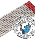 Red 2 Percent Thoriated TIG Tungsten Electrodes Three Thirty Second Inch By Seven Inch Ten Pack EWTh-2 displayed with a logo