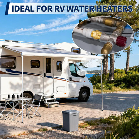 Installed RV Water Heater Backflow Preventer With 1/2 In NPT Double Male Threads Lead Free Brass Check Valve in motorhome