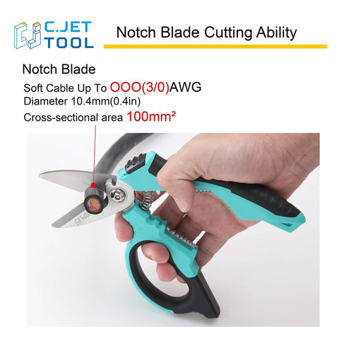 8 Inch Stainless Angle Electrician Scissors Heavy Duty Pro Tool For Aluminum And Copper Soft Cable With Notch Blade
