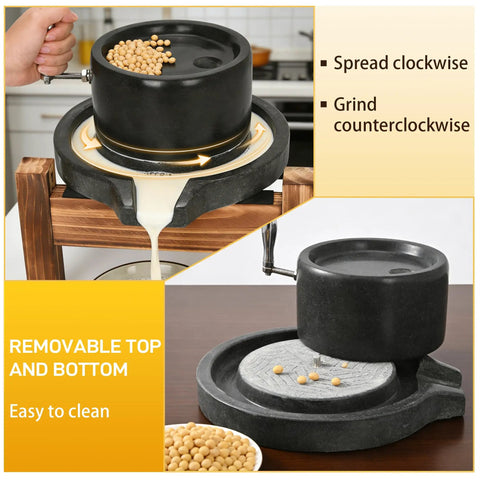 Old School Stone Grain Mill Hand Grinder For Flour And Seeds Manual Granite Stone Mill With Stainless Steel Handle in use