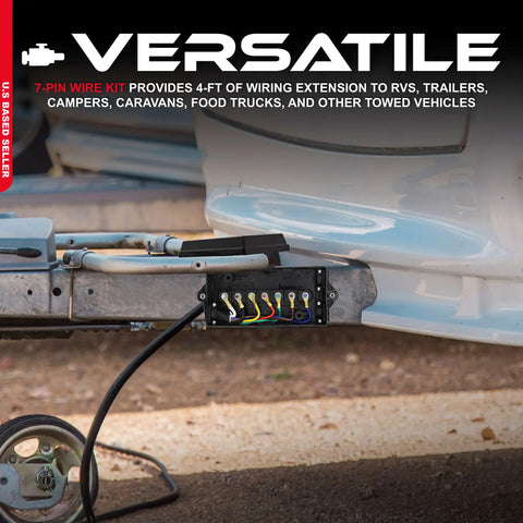 7 Pin Trailer Wiring Harness Plug Inline Cord Kit with 7 Way Junction Box and 4 Ft Cord for Safe Towing on trailer connection