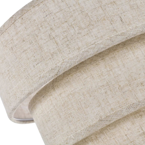 Close-up of the three-tier linen drum shade from Three Tier Drum Linen Plug In Pendant Light With Fifteen Foot Hemp Rope Cord E26 Dimmer Switch Hanging Fixture For Kitchen Island Dining Room Entryway Hallway 1 Pack