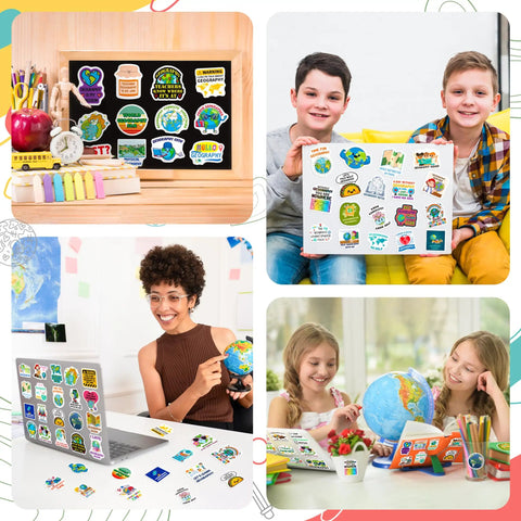 Geography Sticker Set With 200 Pieces And 100 Unique Designs For Teachers, Students, And Map Lovers, Water Bottle And Notebook Decals