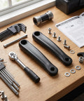 One Pair 170mm Bicycle Crank Arm For Electric Folding Hybrid Mountain And Road Bikes, Heavy Duty Alloy, on workbench