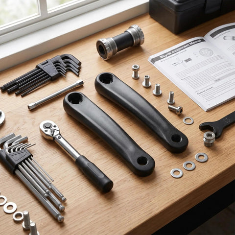One Pair 170mm Bicycle Crank Arm For Electric Folding Hybrid Mountain And Road Bikes, Heavy Duty Alloy, on workbench