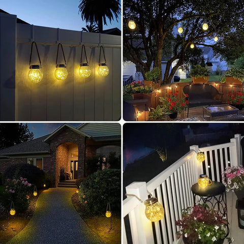 2 Pack Solar Lanterns With 30 LED Waterproof Garden Lights for Outdoor Decor Patio Hanging, illuminating paths and benches