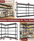 72 Inch Wide Wire Shelving Rack, Heavy Duty 1750 Lbs Capacity, 16 Inch Deep, 76 Inch High, L Shaped Storage Shelves For Garage, Warehouse, Pantry, Basement Organization in L-shaped setup